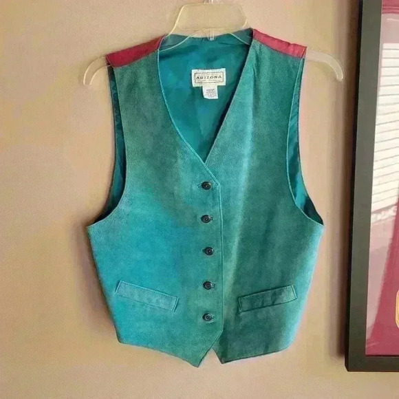 Arizona Jean Company Jackets & Blazers - Vintage 1980s Arizona Jean Company Suede Leather Vest Turquoise Size Medium